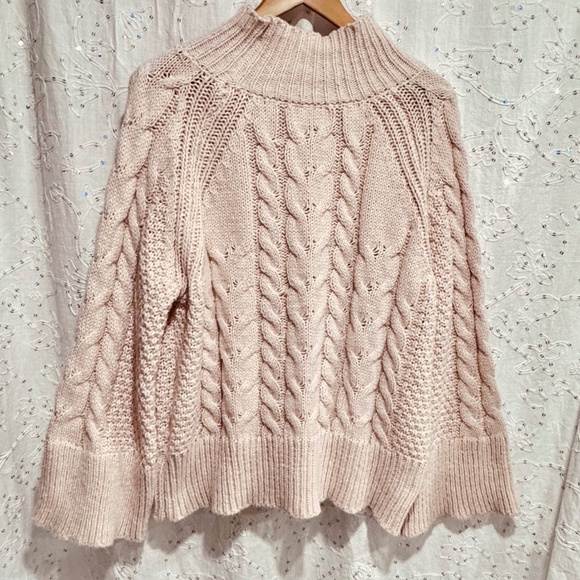 Soft Pink Cable Knit Movkneck Sweater - Blue Ivy Size M/L - Picture 1 of 5